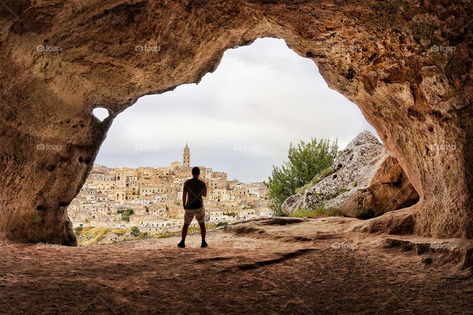 wiew on Matera from Murgia plateau caves
