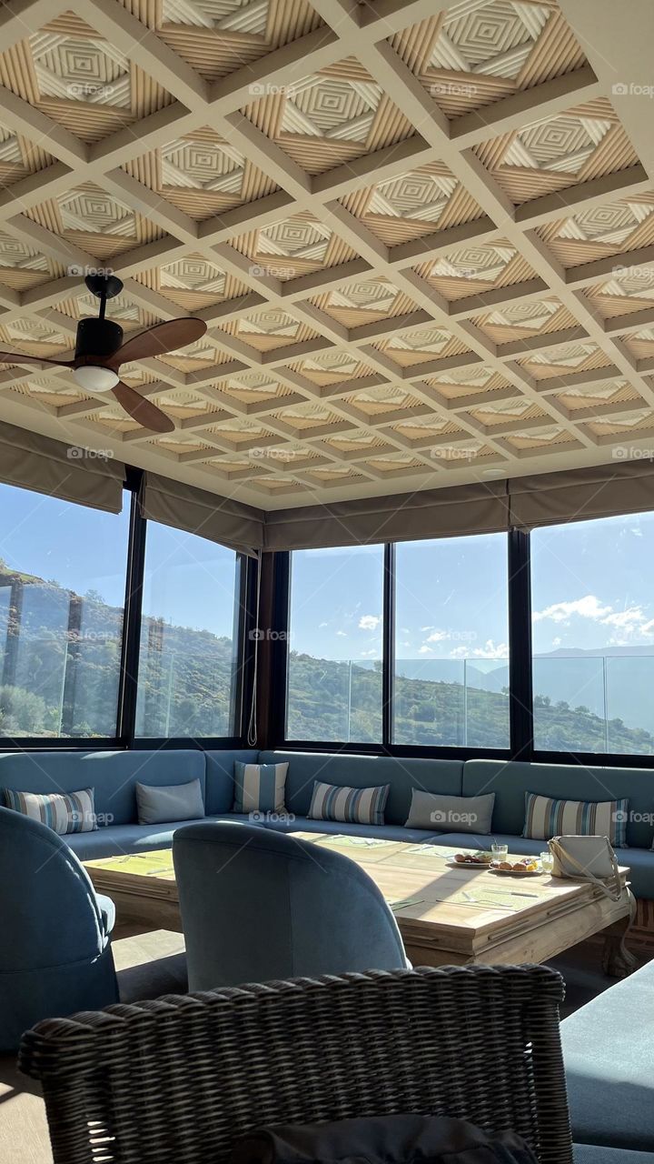 Interior design - architecture with a beautiful view on the mountains 