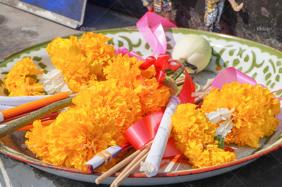 flowers for worship in Buddhist temple,Thailand