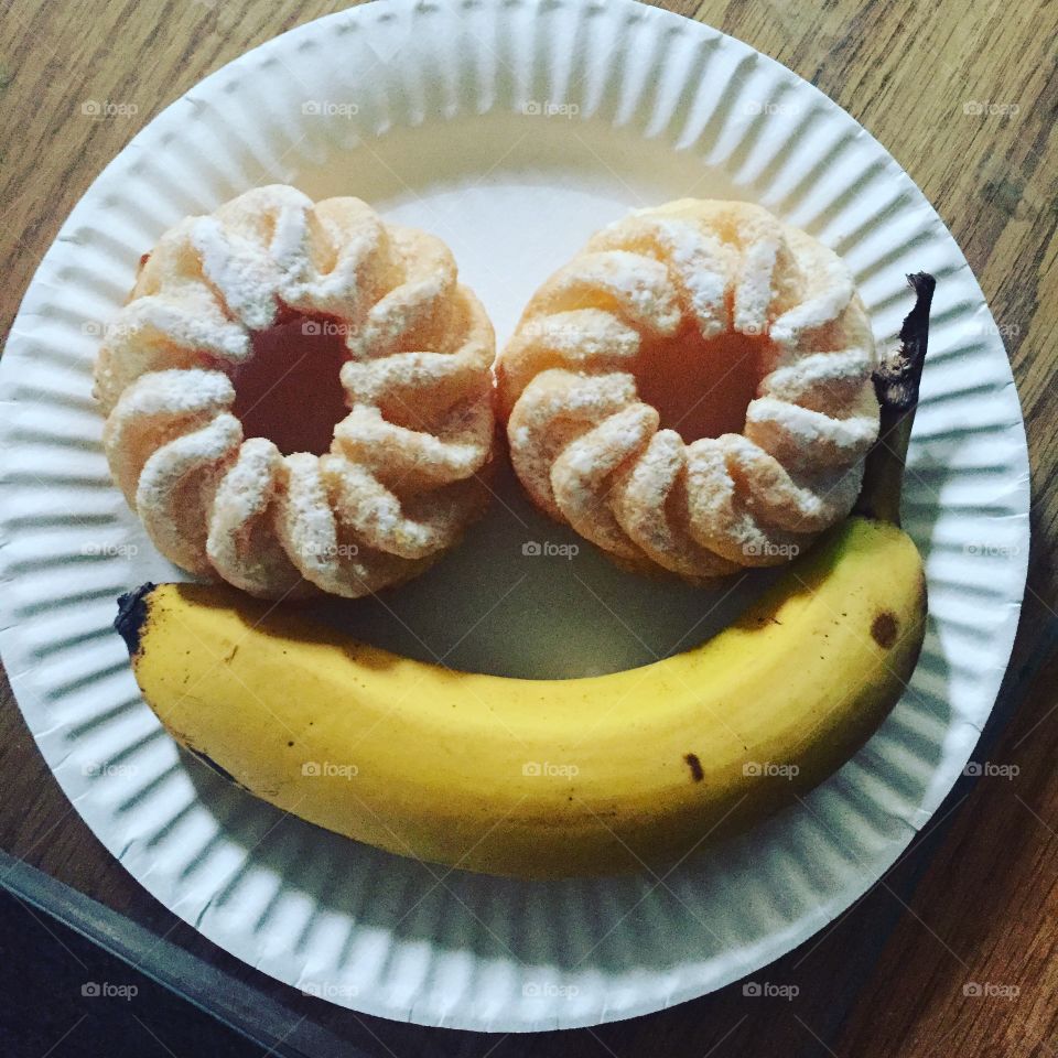 Happy face donuts and banana