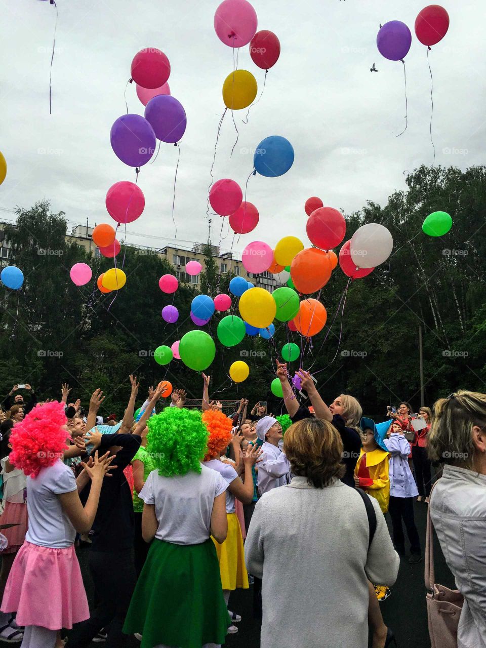 Children with the colourful balloons; celebration.