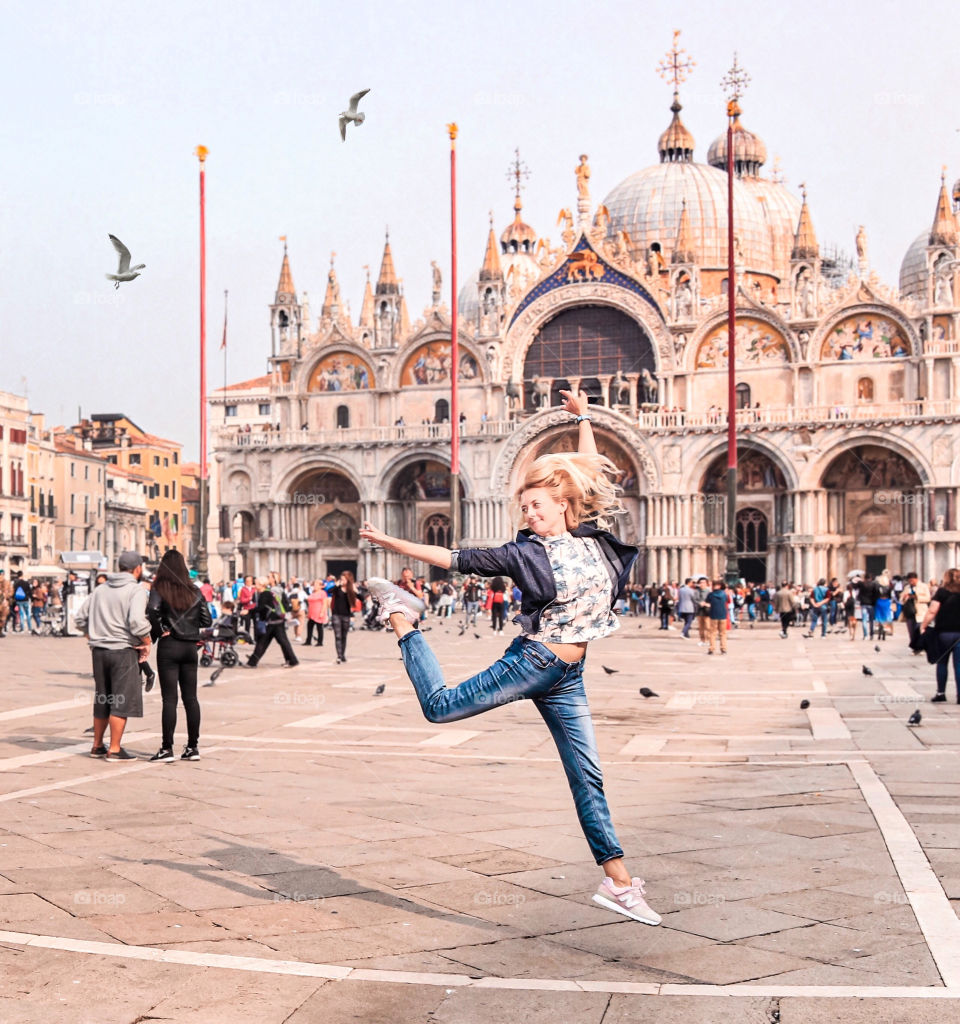 jumping girl in Venice 