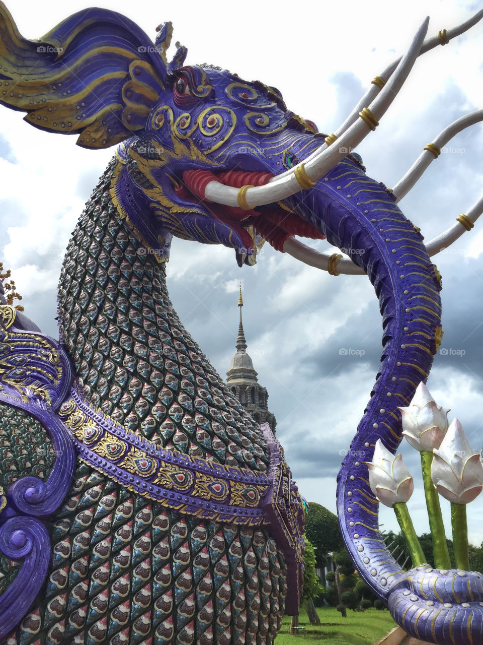 Mythical creature guarding a temple in Chiangmai Thailand 