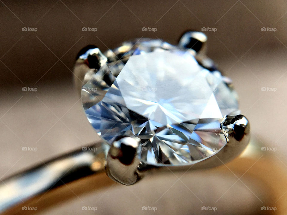 Macro of a diamond engagement ring