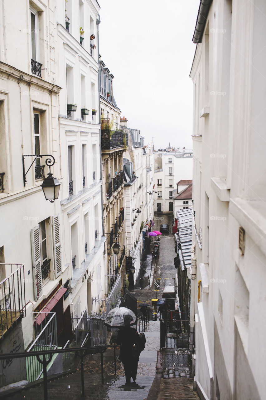 Paris back street in the rain