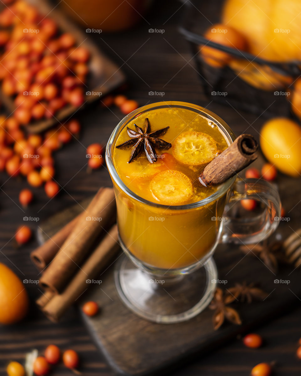 Sea buckthorn and kumquat tea with spices