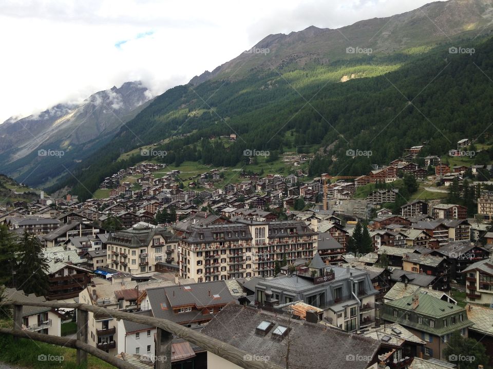 A view of Zermatt from part the way up a mountain trail.