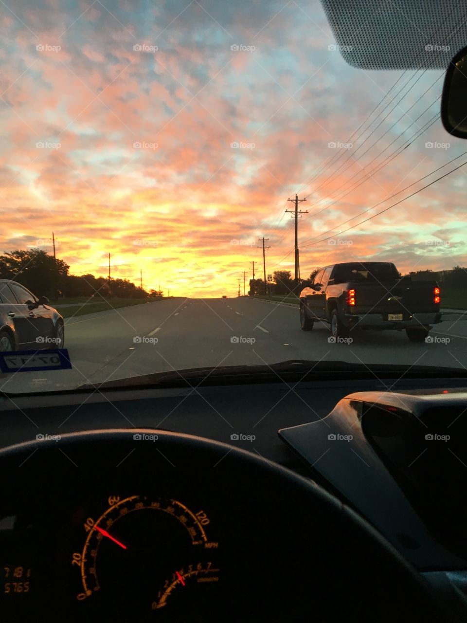 Sunrise over Texas road