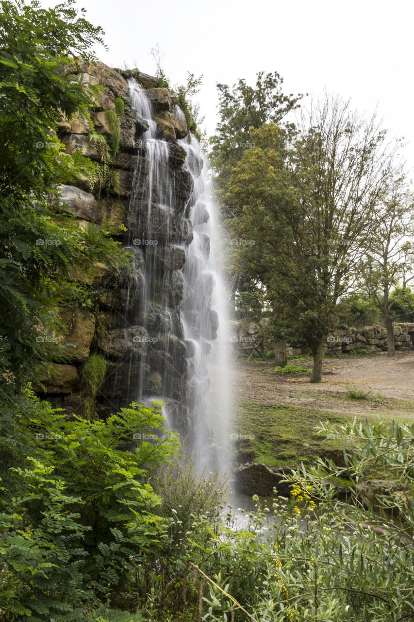 Waterfall with a water curtain