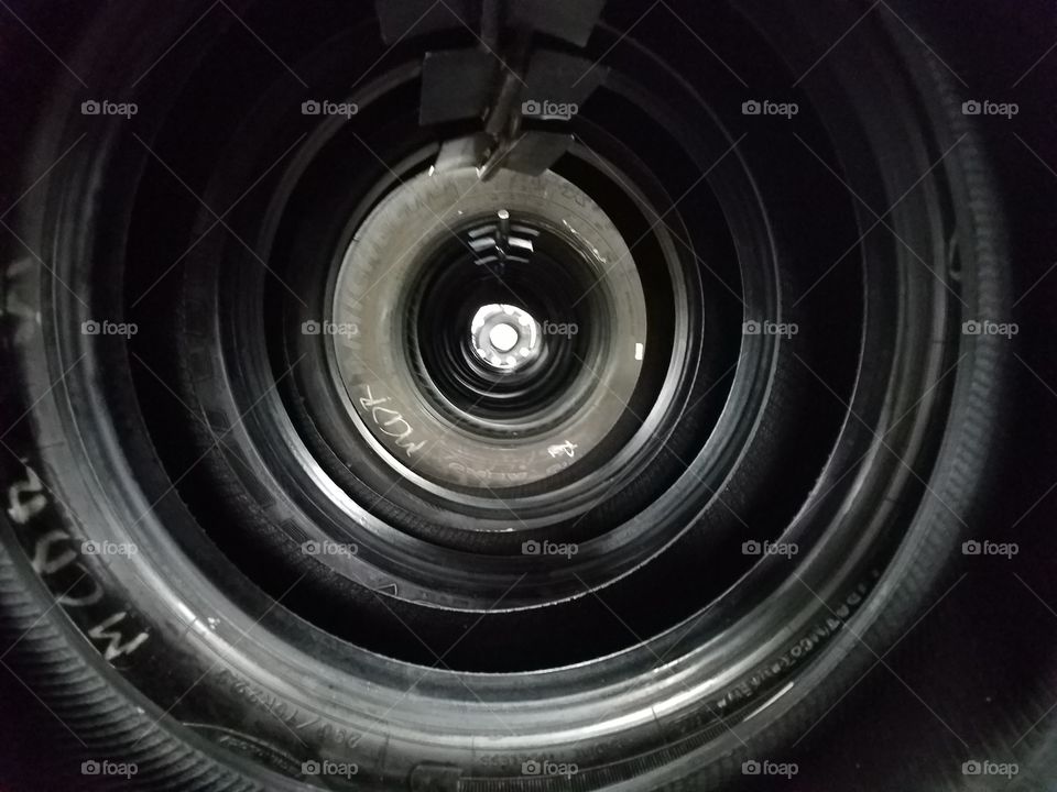 looking through a set of tires