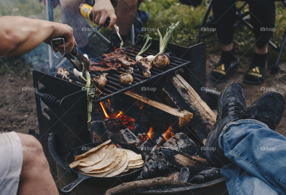 Cooking at a campsite 