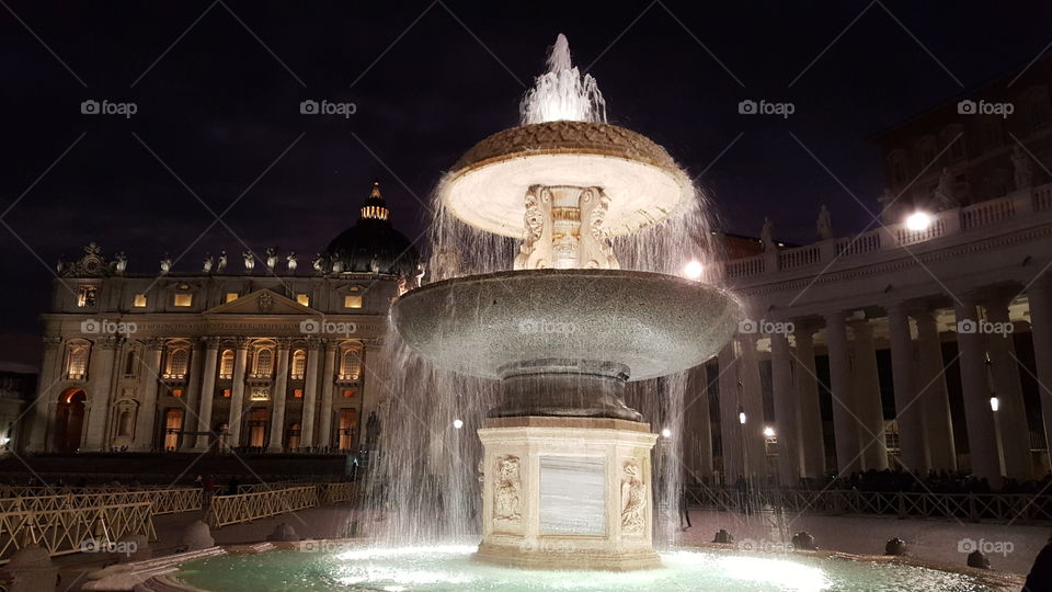 St Peter's square fountain. The Vatican Christmas 2015 in Rome Italy