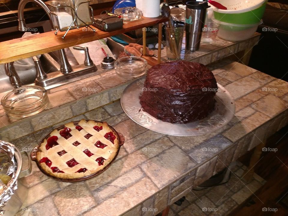fudge cake and cherry pie homemade
yummy food baking