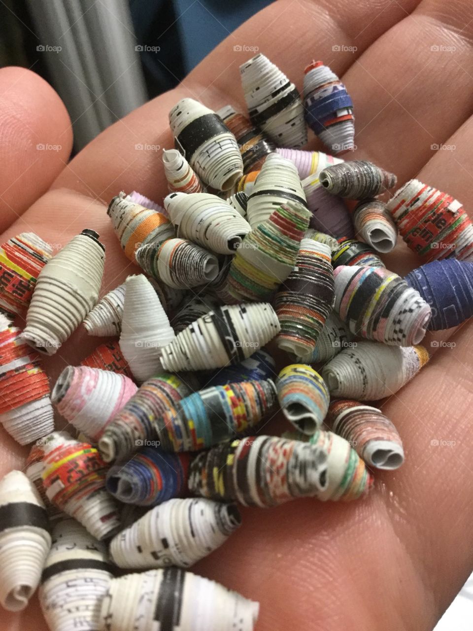 Handmade paper beads. 