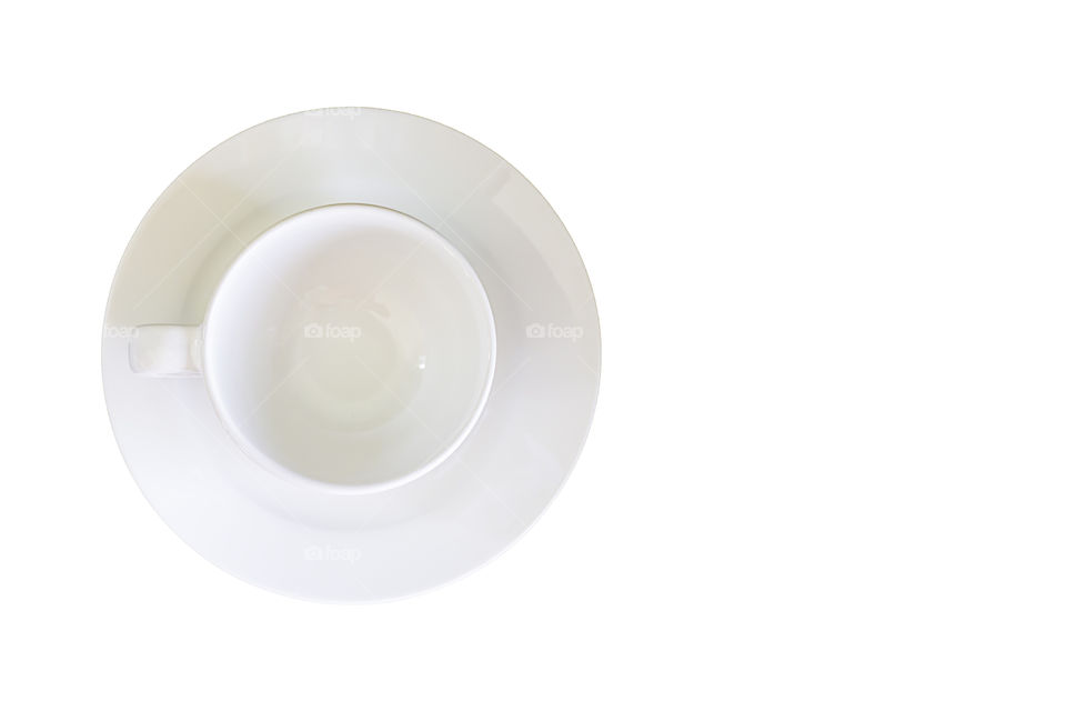 Top view of the glass and white ceramic plate on a white background with clipping path.