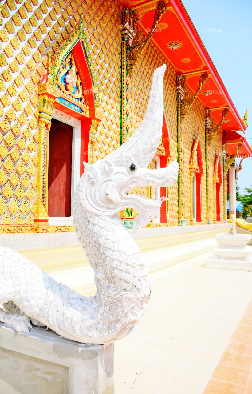 Beautiful the white Nagas in the Thai temple