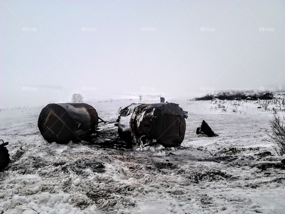 barrels in the snow