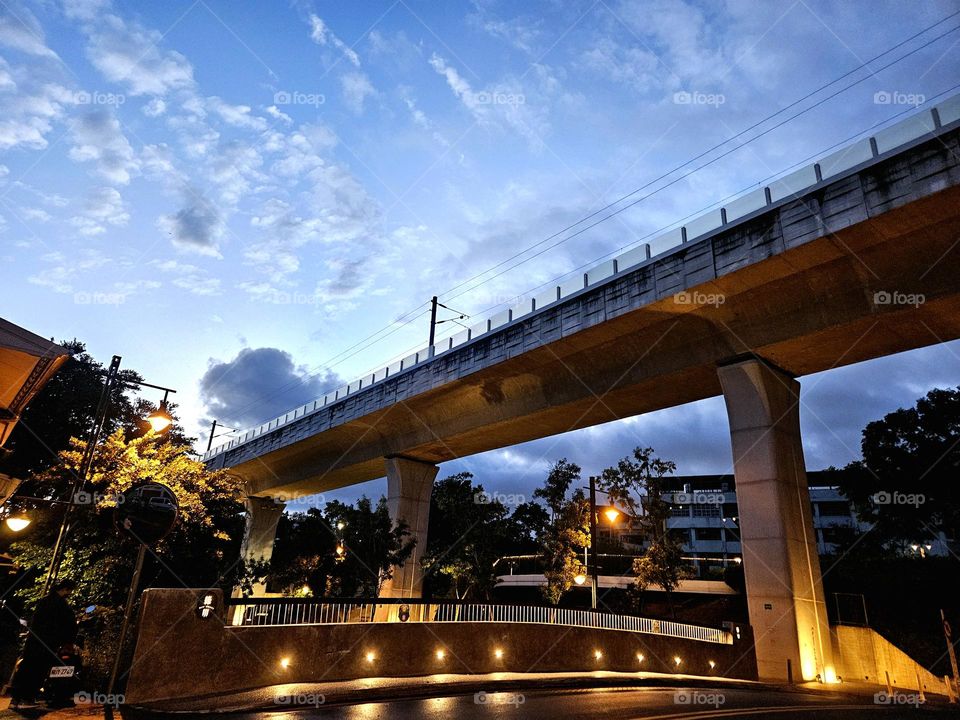 Beautiful view of Midorikawa Bridge in the evening