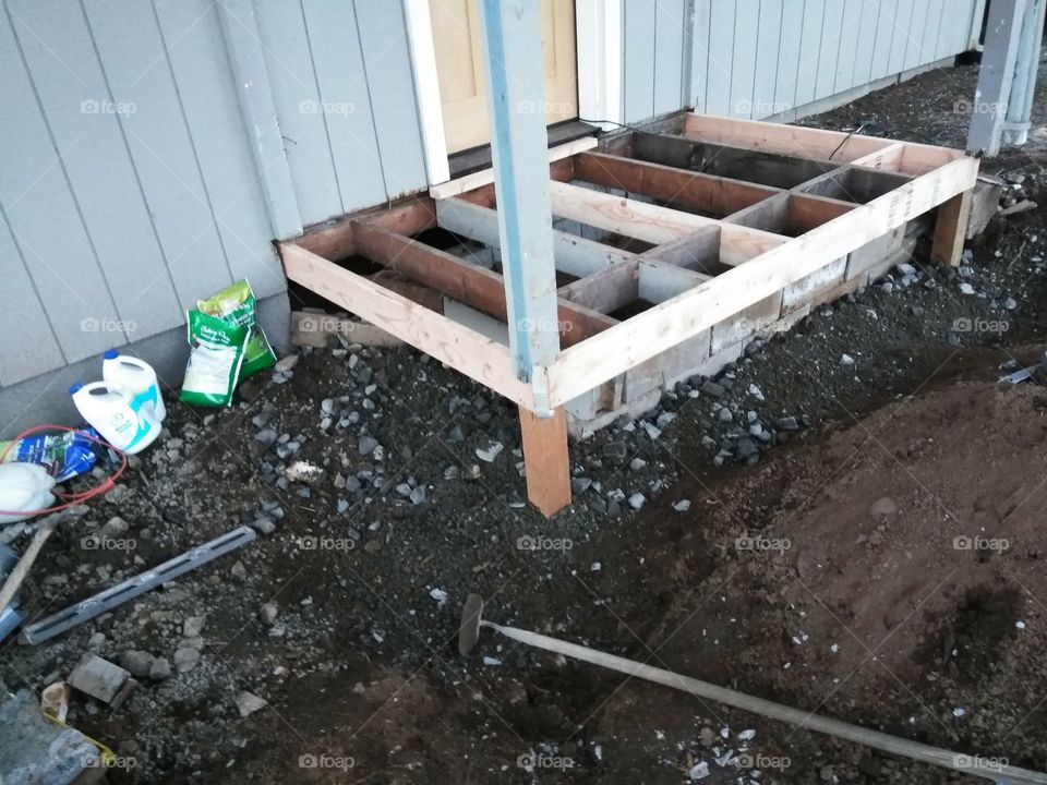 Porch In construction. Building with beams