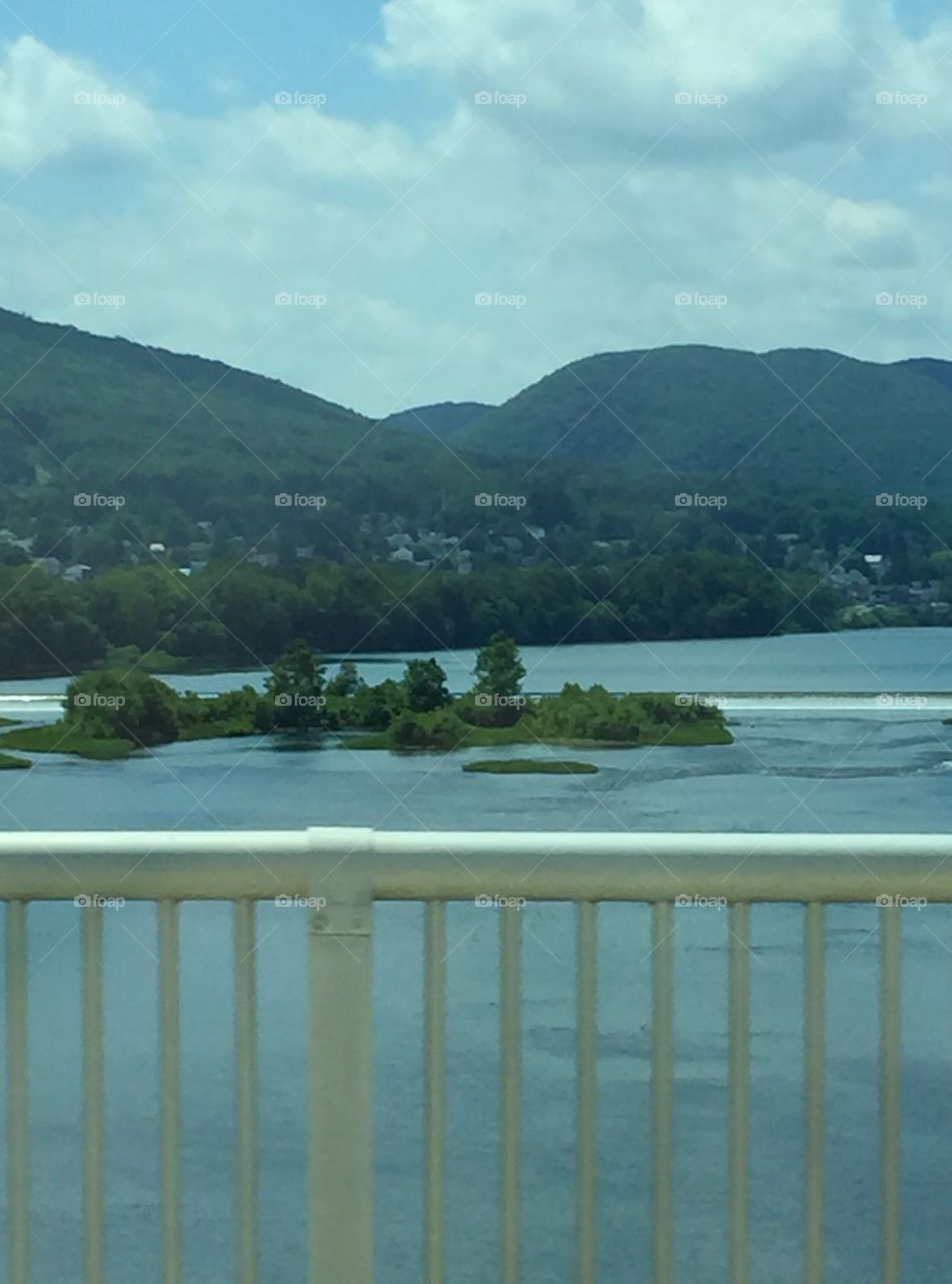 Susquehanna River with mountains in background.