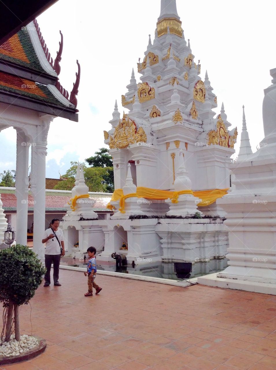 Thai family travel temple