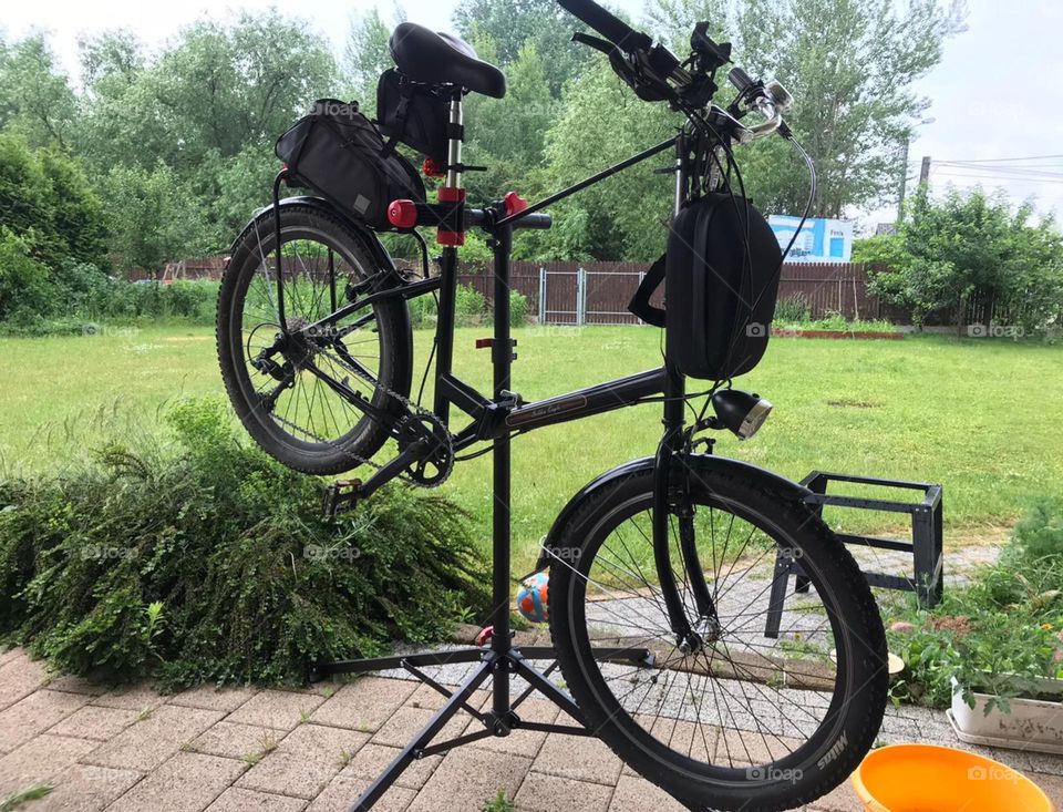 one lonely bicycle ready for repair