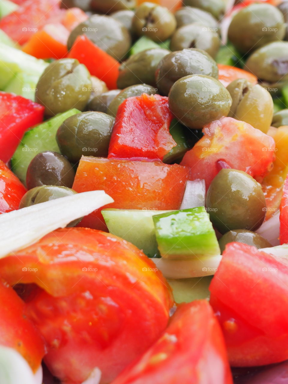 Tomato and cucumber salad olives