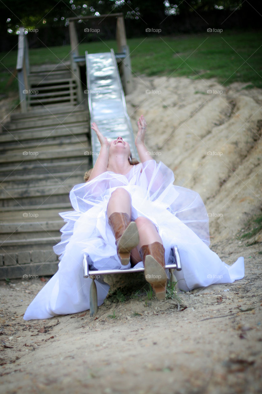 Bride on a slide
