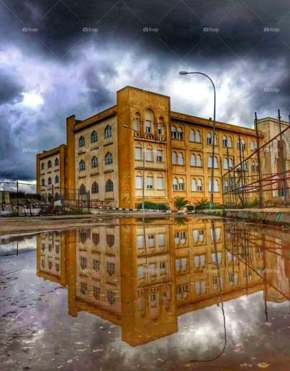 water reflection of the building
