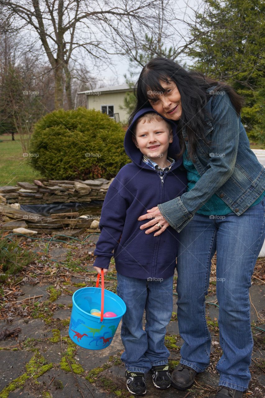 Finding Easter eggs with grandma 