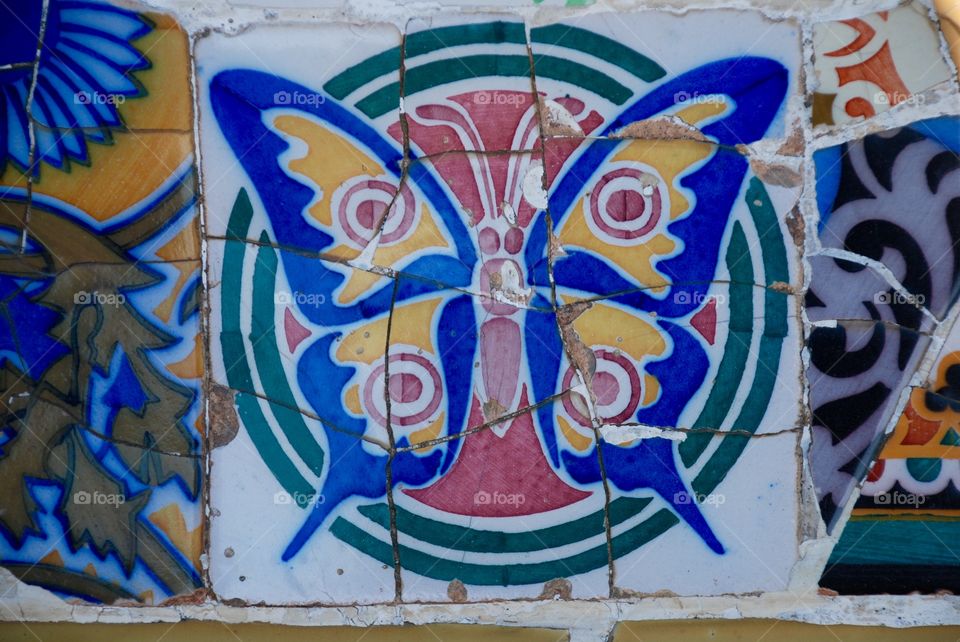 Detail. Park Guell. Gaudi. Butterfly. 