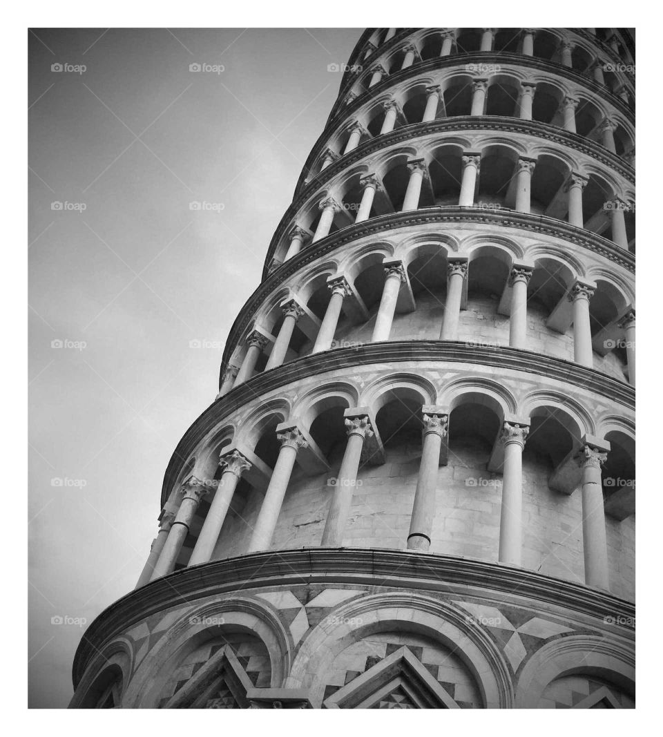 Black and White Close Up of Leaning Tower of Pisa