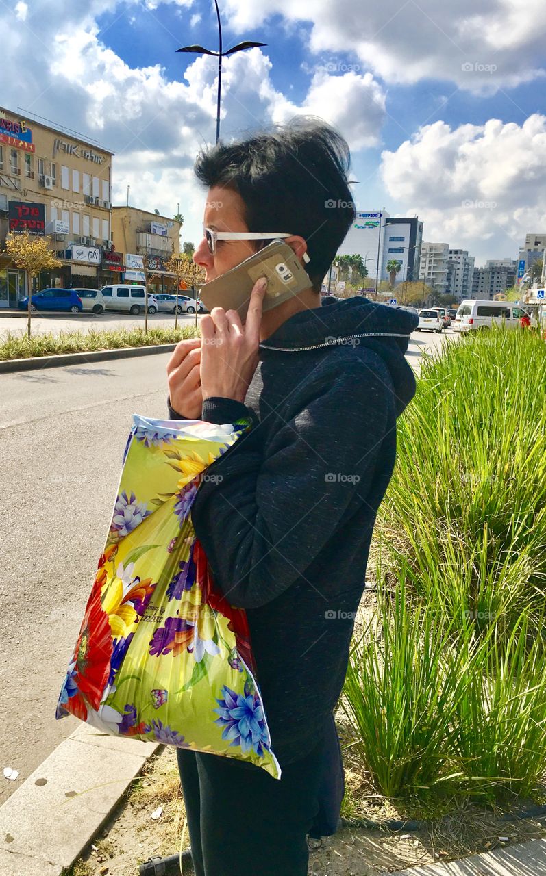 Talking on a smartphone