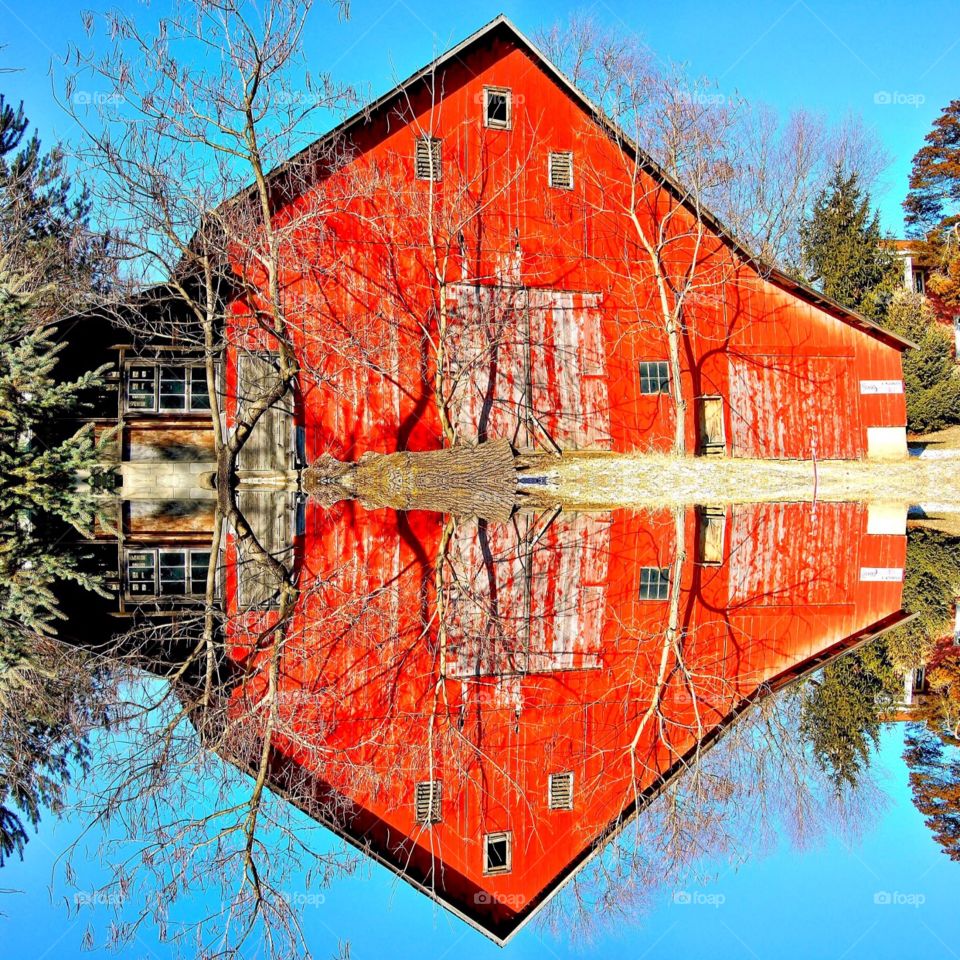 Old red Indiana barn. 