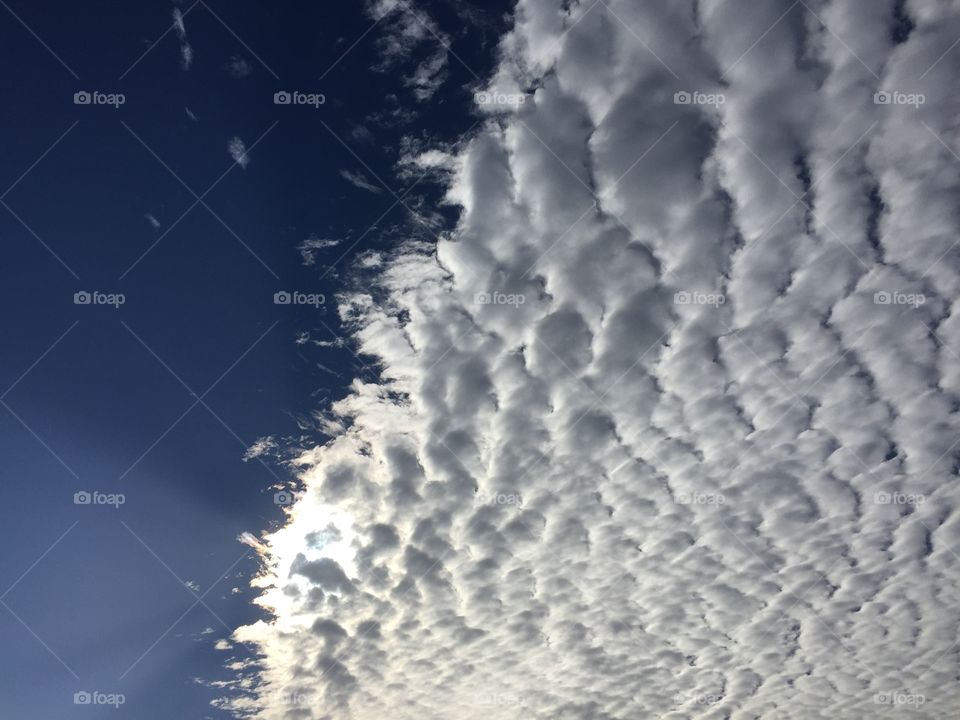 Beautiful blue skies filled with fluffy clouds, white patterns in a cloudscape 