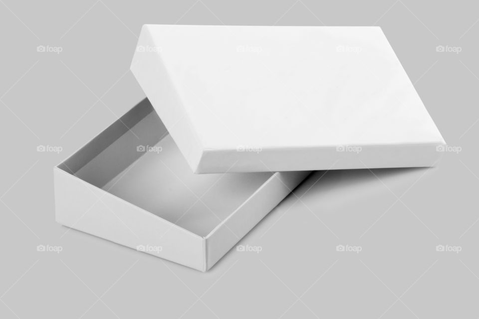 White blank open box on white background