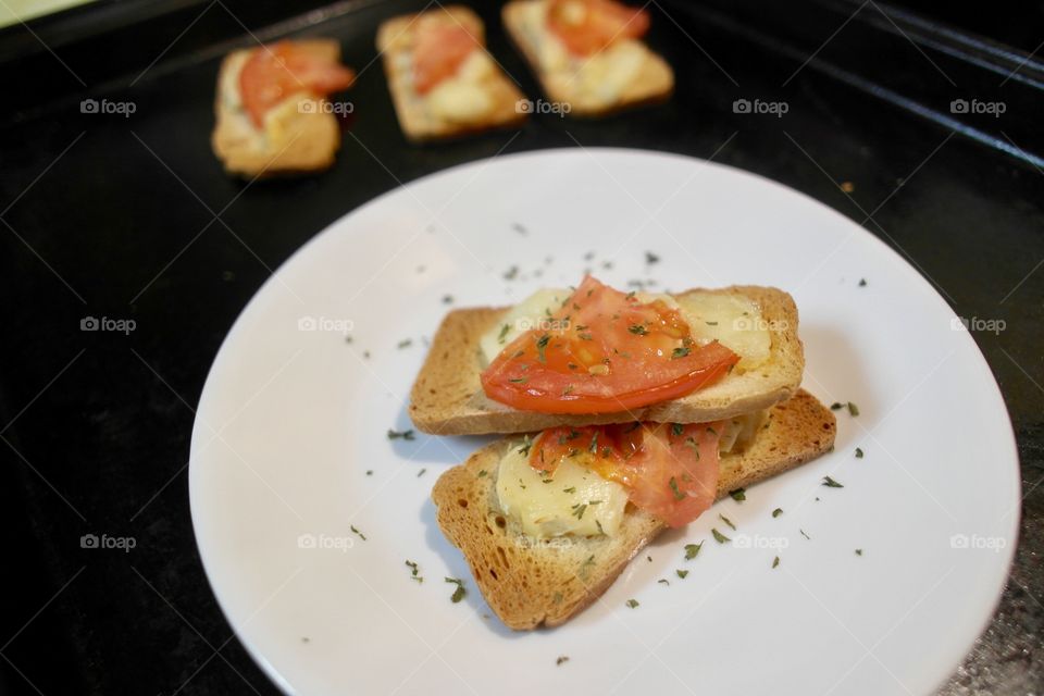 Tomato and cheese on toast 