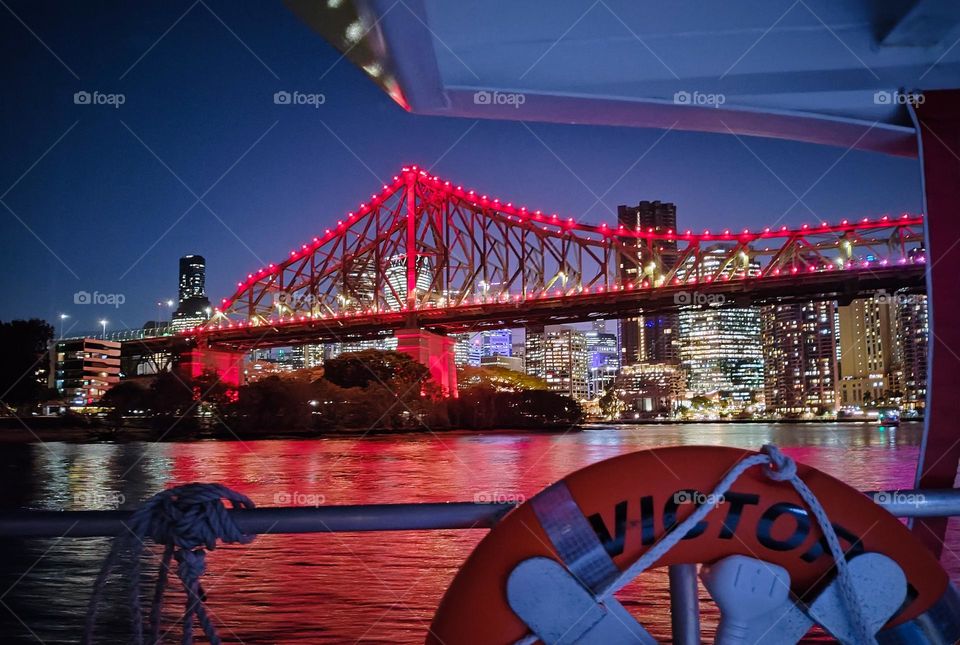 On board Brisbane City Cat ferry about to go under the famous Story Bridge.