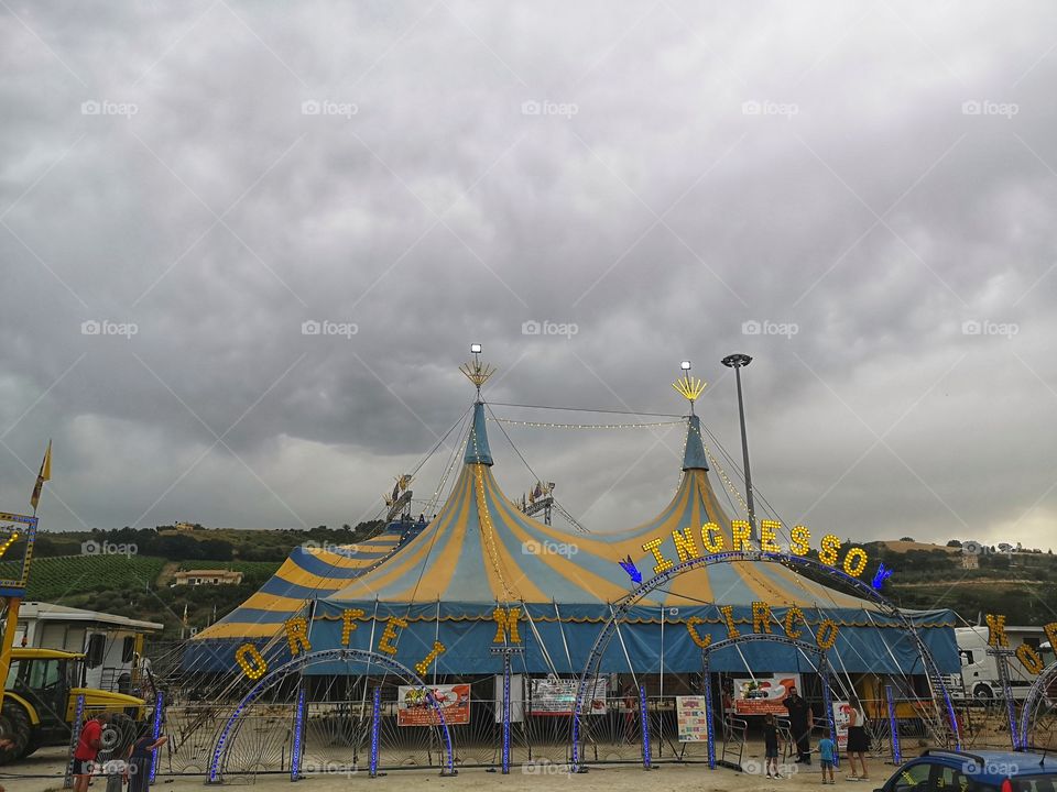 Orfei circus tent set up in a large space