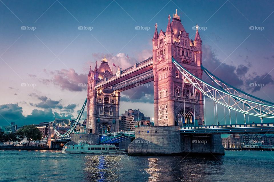 Tower Bridge on the river Thames in London, England- view at night