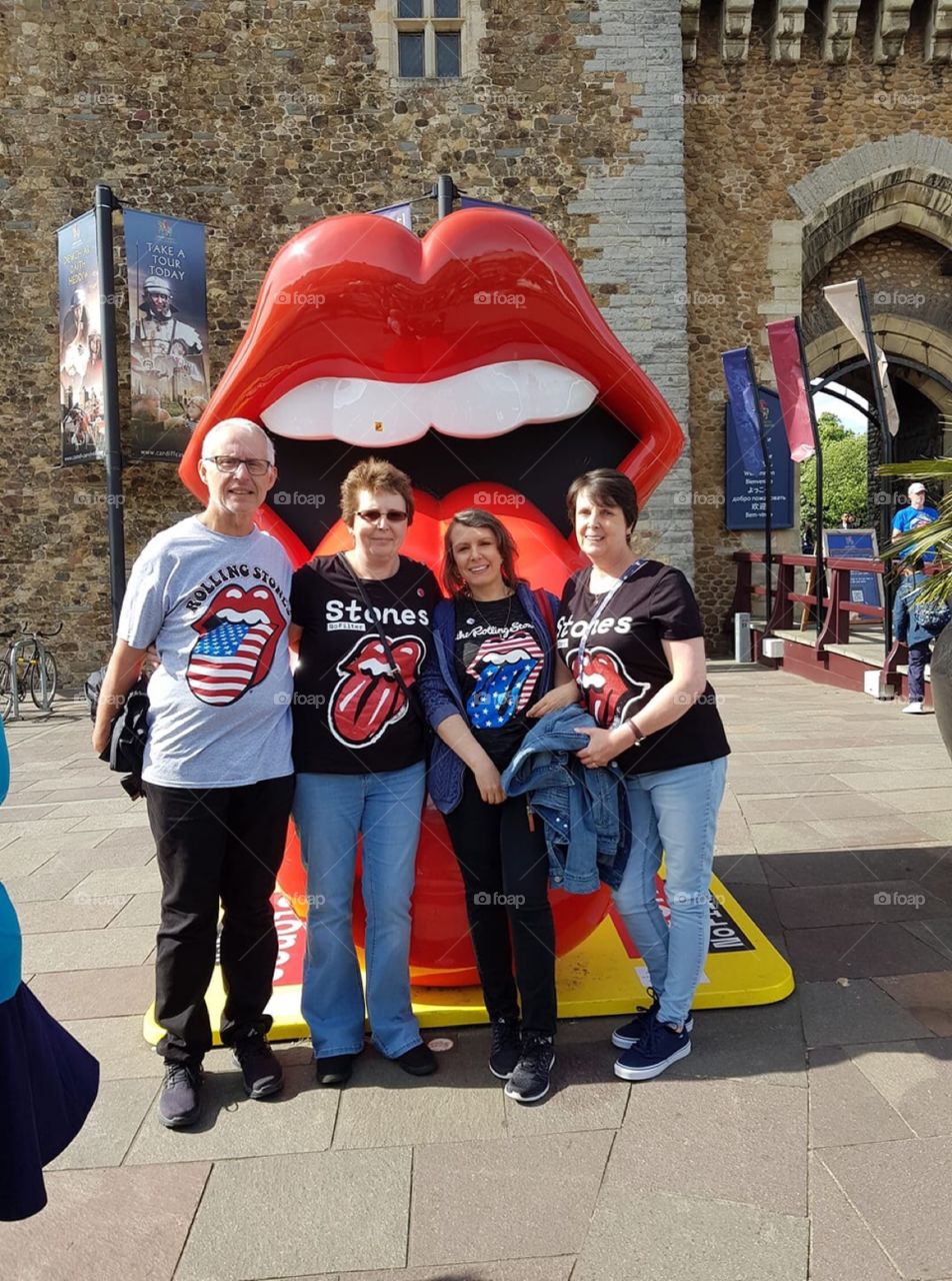 Photo taken outside Cardiff castle ‘ South Wales ‘ stood in front of Mick Jagger’s lips ‘ as we were off to see the Rolling Stones in concert ‘ it was a great experience to watch Mick Jagger running up and down of the long stage at the age of 74 ‘
