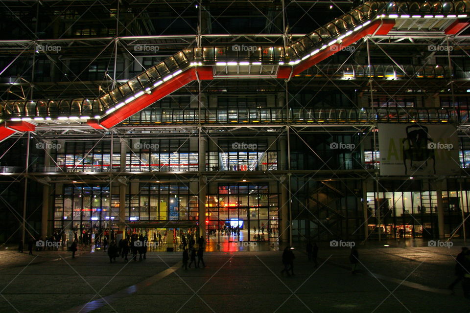 red stairs of the building in the night