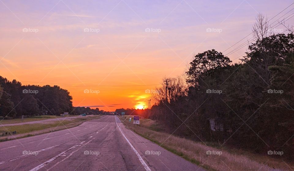sunrise on the highway