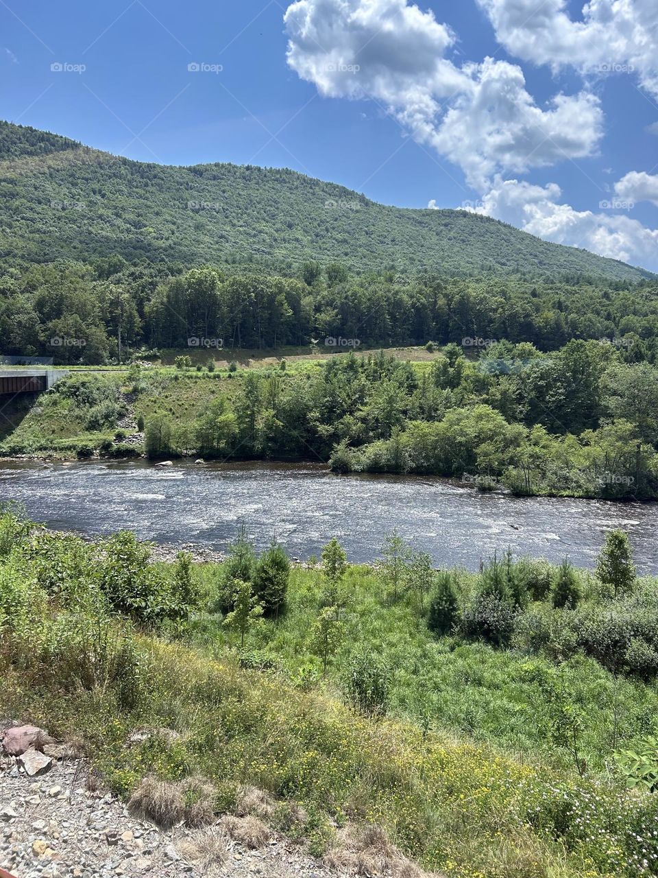 River running through the mountains 