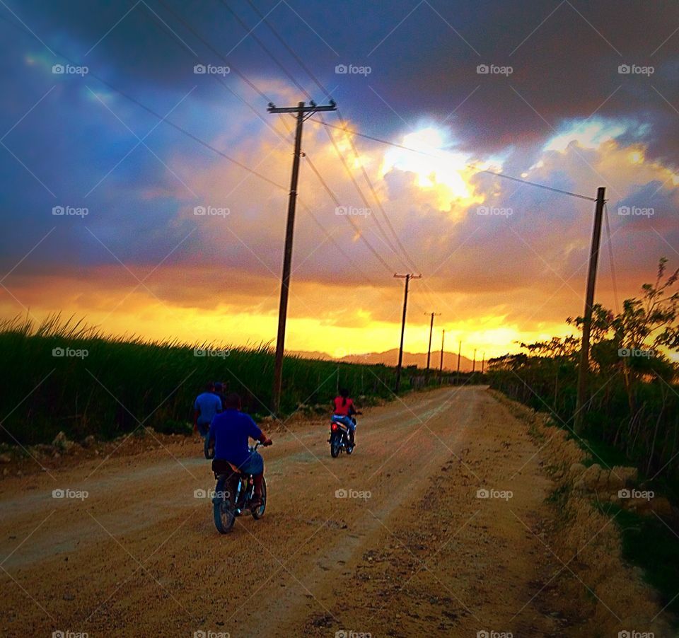 Heading home. Motoring into the yellow sunset - sunset mission