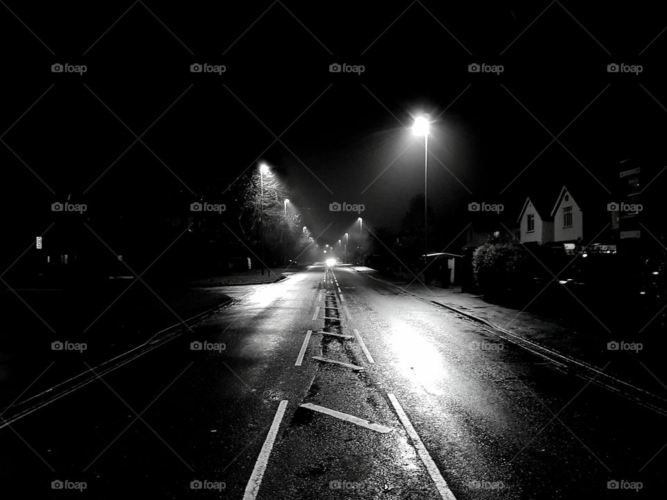 earlham road at night in norwich black and white