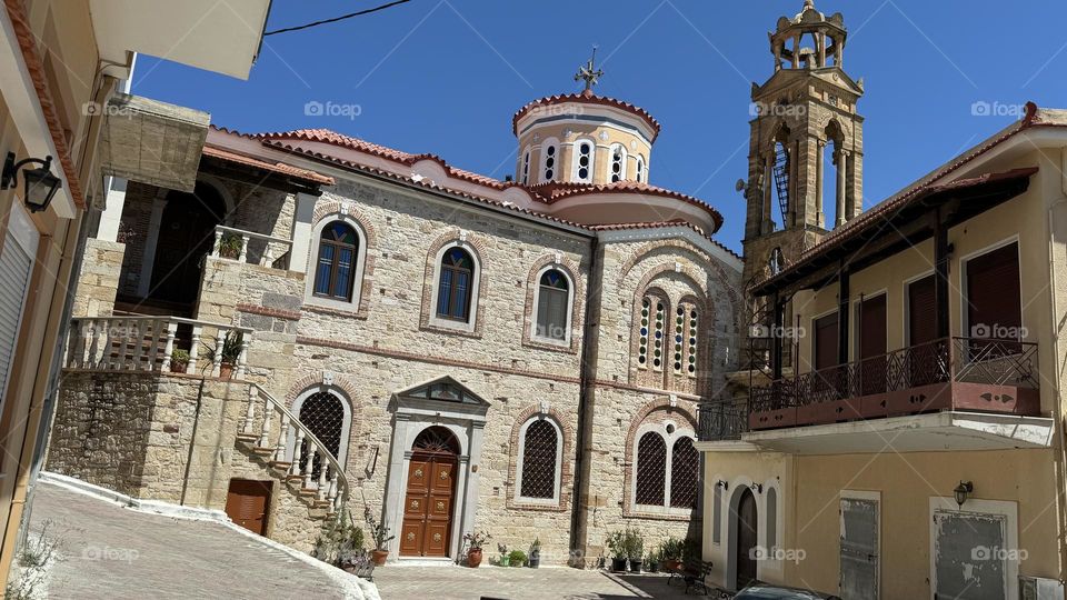 Mason church in Tholo potami Chios, high in the mountain looking at the sea!