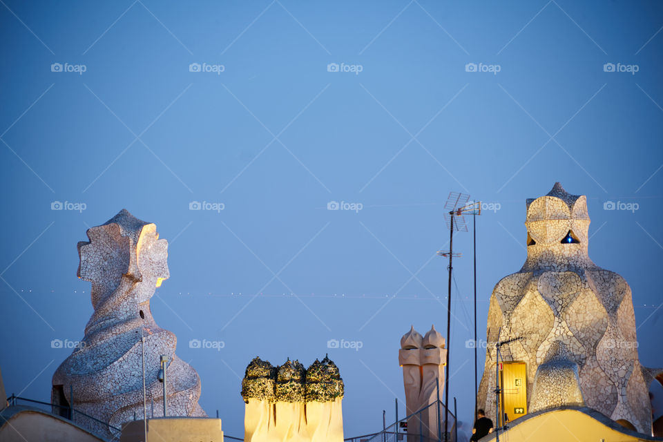 La Pedrera. Chimneys and lights.