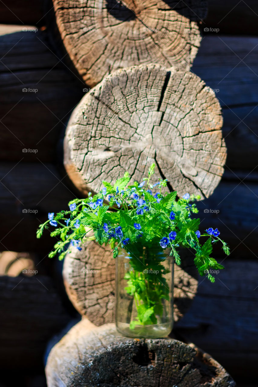 Rural bouquet of blue flowers