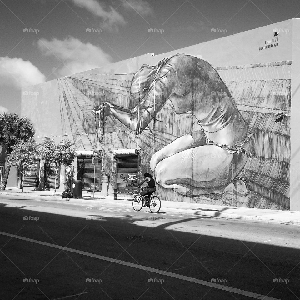 Riding bicycle in Wynwood Art District